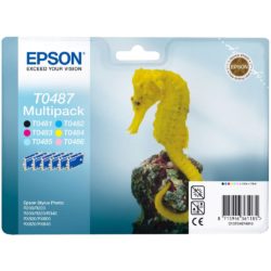 Epson Seahorse T0487 Ink Cartridge, Black, Cyan, Light Cyan, Light Magenta, Magenta, Yellow Multipack, C13T04874010 (package 6 each)